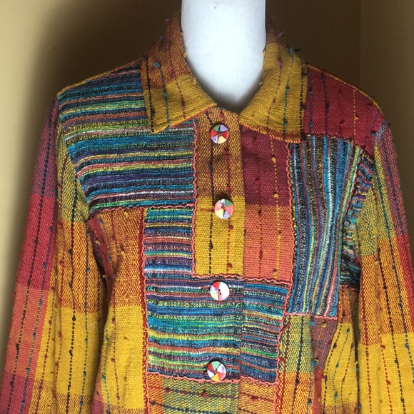 TRAVEL SMITH Size Medium Patchwork BigButton Jacket Chore Vivid Artisan NEW - Picture 7 of 16